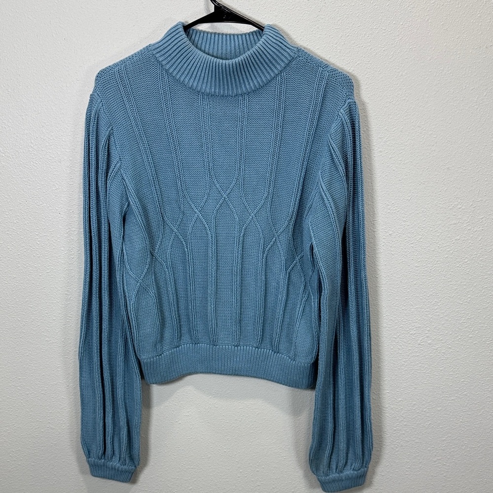 Sancia‎ revolve Victoire Knit Jumper Blue Cable Knit mock neck  Sweater